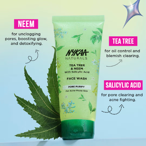 Nykaa Naturals Tea Tree & Neem With Salicylic Acid Face Wash For Pore Purifying-For Acne & Oily Skin (100ml)