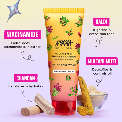 Nykaa Naturals Multani Mitti Haldi & Chandan With Niacinamide Clay Face Wash for all Skin Types (100ml)