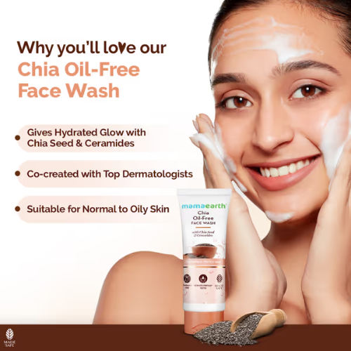 Mama Earth Chia Oil-Free Face Wash with Chia Seed & Ceramides for Hydrated Glow