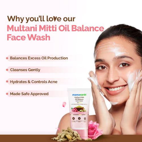 Mama Earth Multani Mitti Oil Balance Face Wash with Multani Mitti & Bulgarian Rose for Normal to Oily Skin