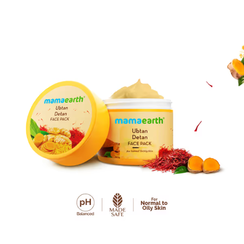 Mama Earth Ubtan Detan Face Pack with Turmeric & Saffron for Normal to Oily Skin - 100 g