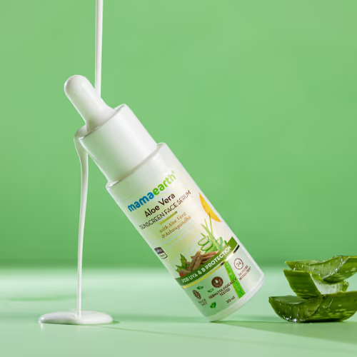 Mama Earth Aloe Vera Sunscreen Face Serum with Aloe Vera & Ashwagandha for UVA & UVB Protection – 30ml