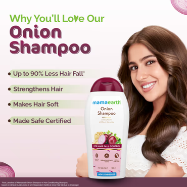 Mama Earth Onion Shampoo with Onion & Plant Keratin for Hair Fall Control & Hair Growth – 180ml