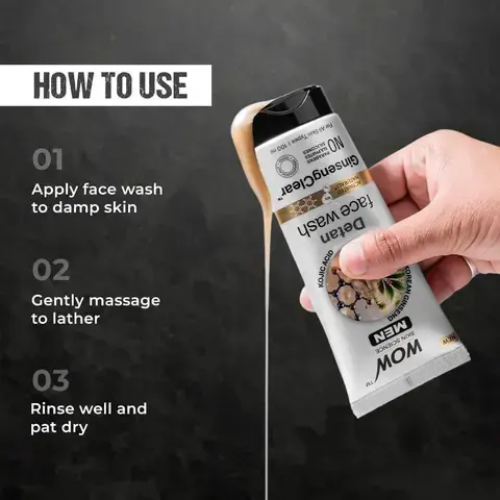 WOW Men Korean Ginseng + Kojic Acid De-Tan Face Wash Gel