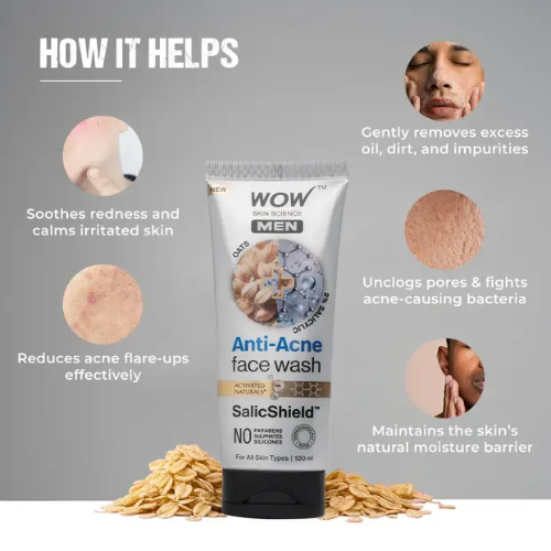WOW Oat Extract + Salicylic Acid Anti-Acne Face Wash | Gel Cleanser
