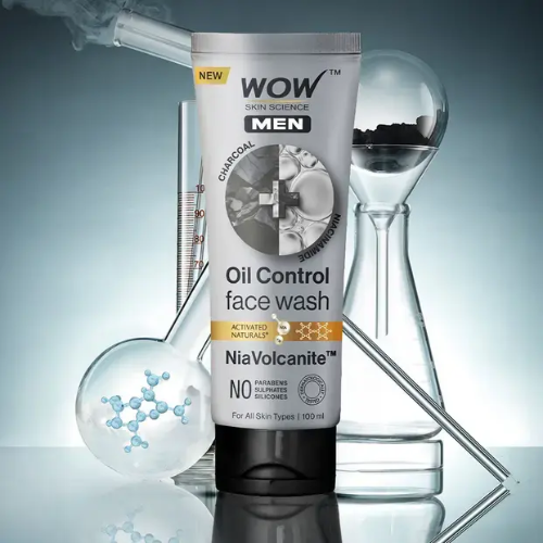 WOW Men Charcoal + Niacinamide Face Wash | Deep-Clean Gel | 100 ml