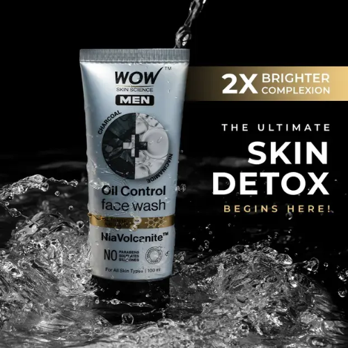 WOW Men Charcoal + Niacinamide Face Wash | Deep-Clean Gel | 100 ml
