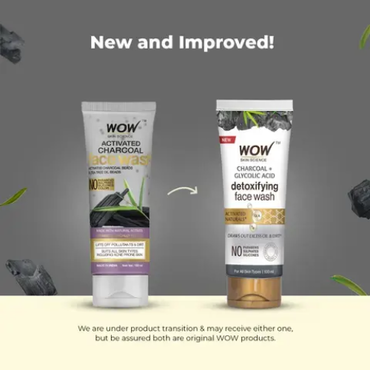 WOW Charcoal + Glycolic Acid Detoxifying Face Wash | Oil Control & Gentle Exfoliation