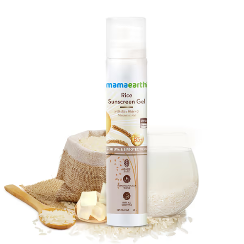 Mamaearth Rice Sunscreen Gel 50g | SPF 50 PA+++ Protection