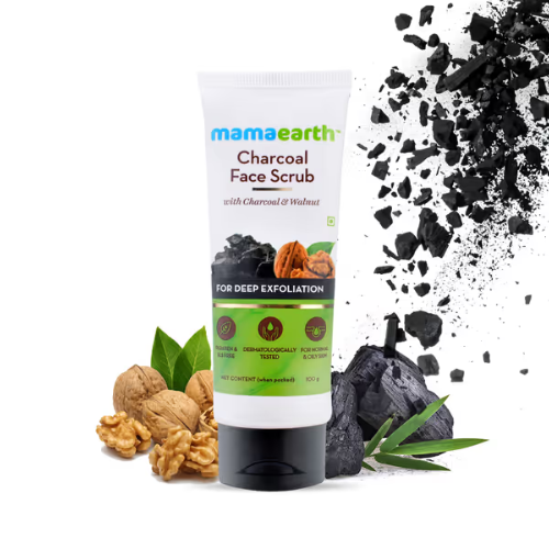 Mama Earth Charcoal Face Scrub For Oily Skin and Normal skin, with Charcoal and Walnut for Deep Exfoliation - 100g