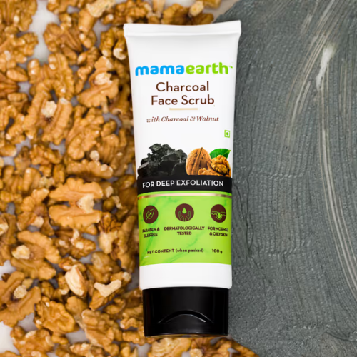 Mama Earth Charcoal Face Scrub For Oily Skin and Normal skin, with Charcoal and Walnut for Deep Exfoliation - 100g