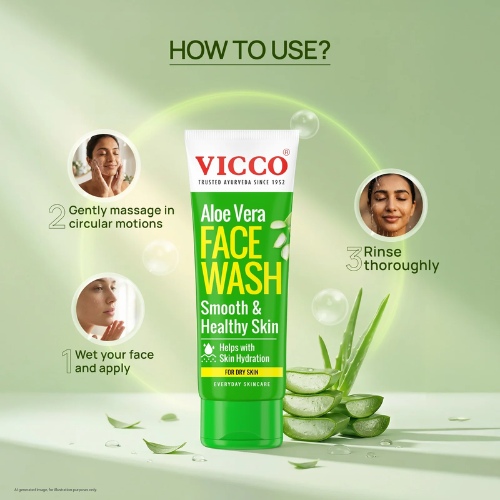 Vicco Aloe Vera Face Wash | Gentle Hydrating Cleanser for Soft & Refreshed Skin