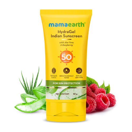 Mama Earth HydraGel Indian Sunscreen with Aloe Vera and Raspberry for Sun Protection - 50 g