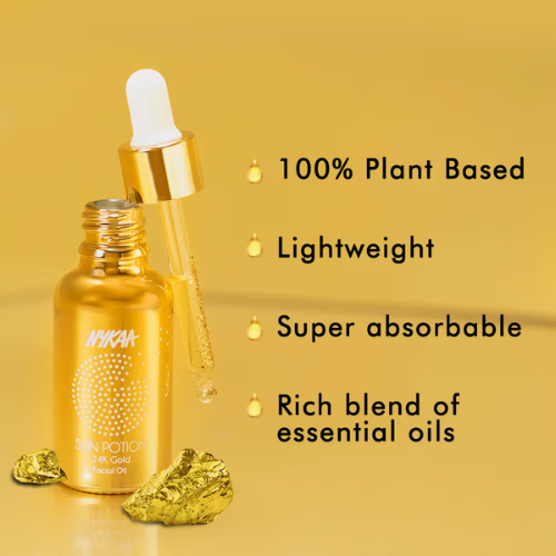 Nykaa Naturals Skin Potion 24K Gold Collagen Boosting Face Oil Serum with Squalene (30ml)